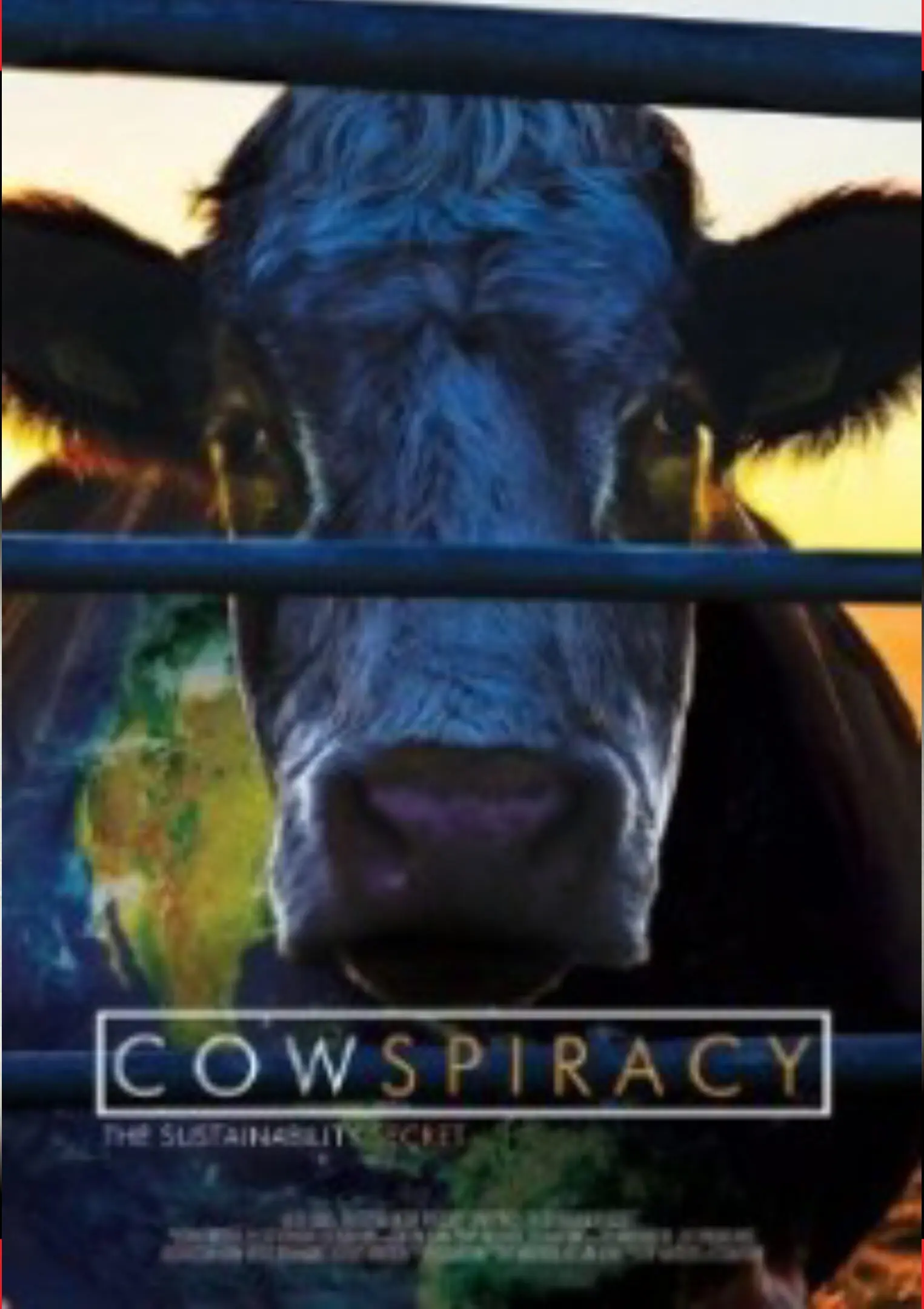 Cow behind bars on Cowspiracy movie poster.