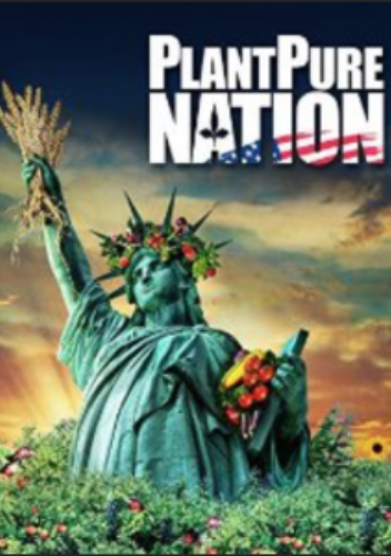 Statue of Liberty with plants and fruits.