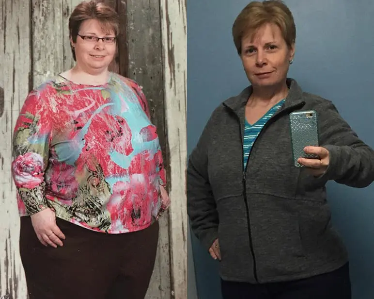 Woman's weight loss transformation before and after.