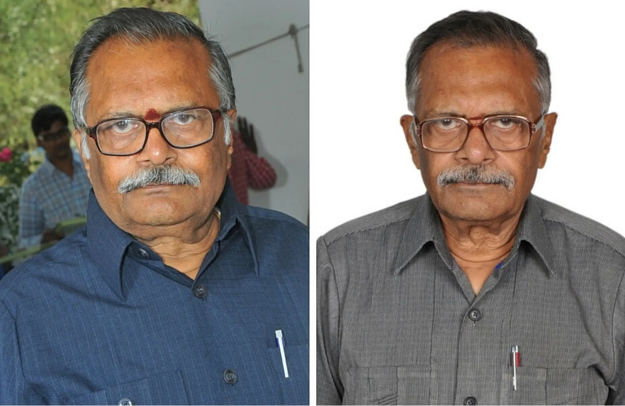 Elderly man with glasses in two photos.