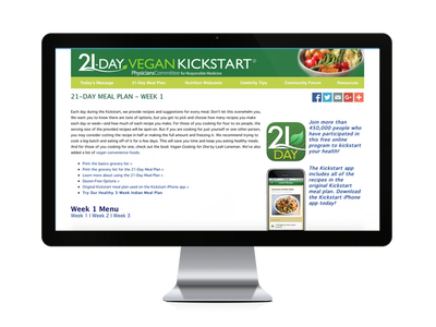 Computer screen displaying vegan meal plan.