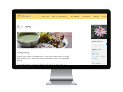 Website with healthy cooking recipes displayed.