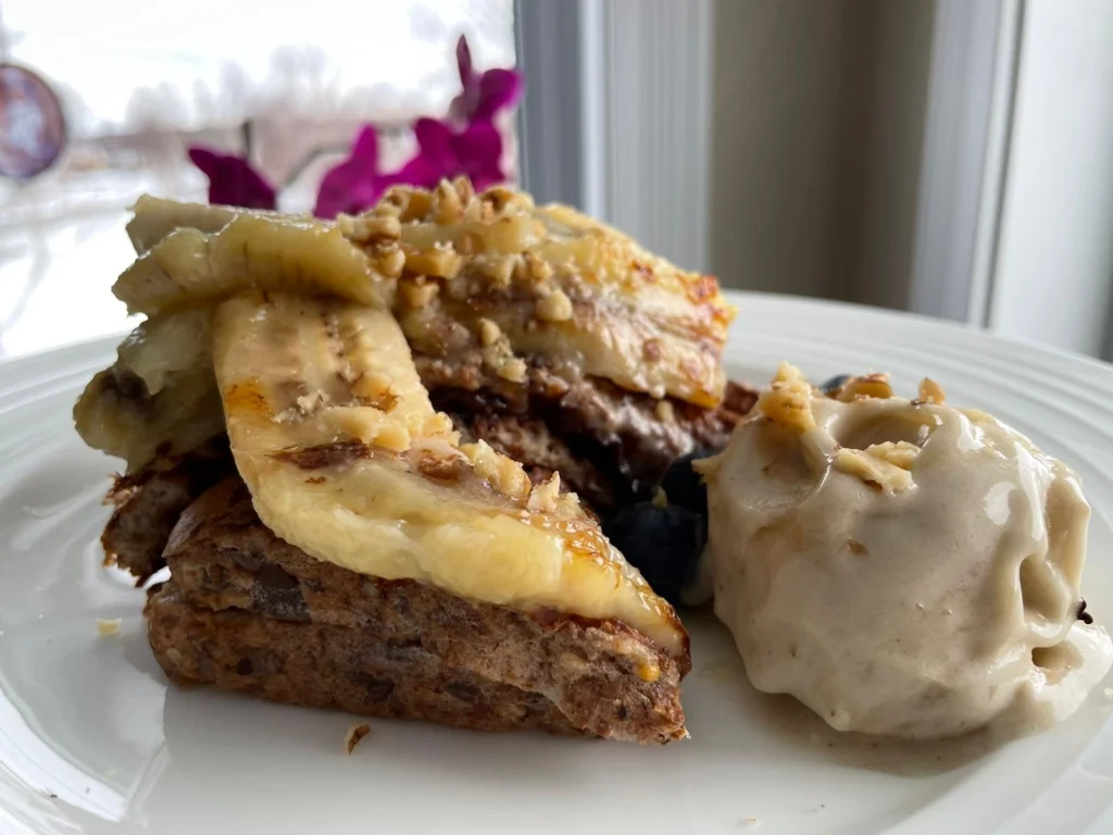 Banana French toast with ice cream dessert.
