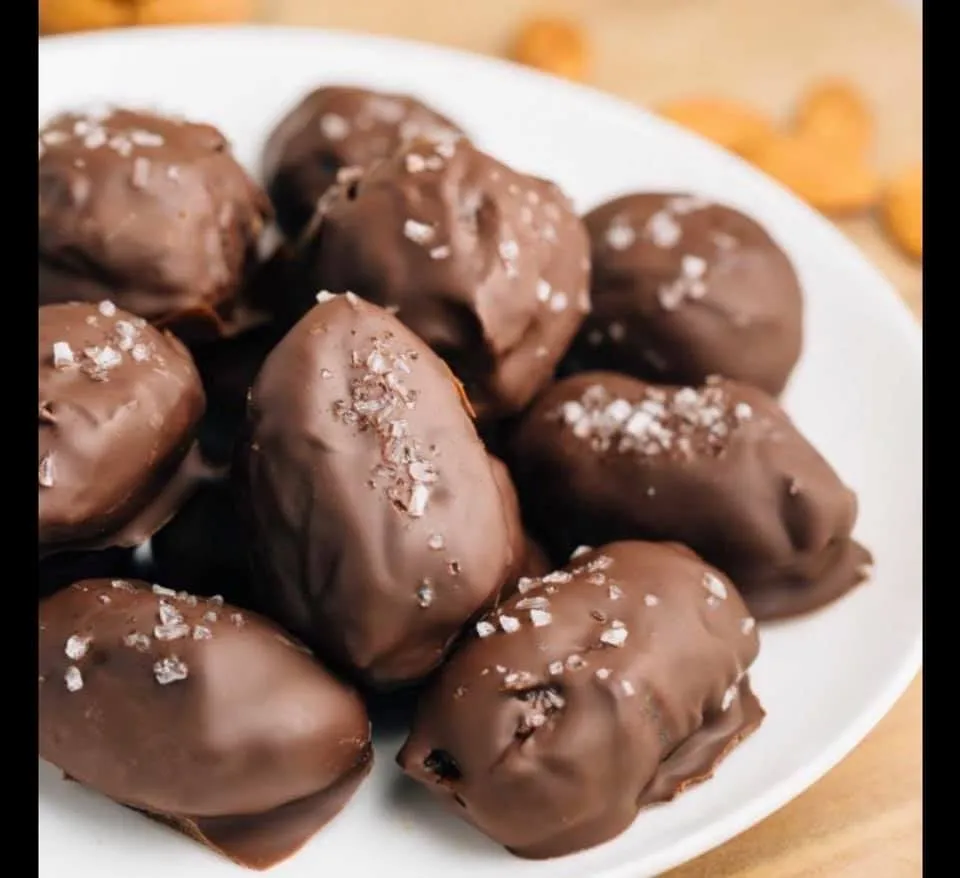 Chocolate-covered dates with sea salt topping.