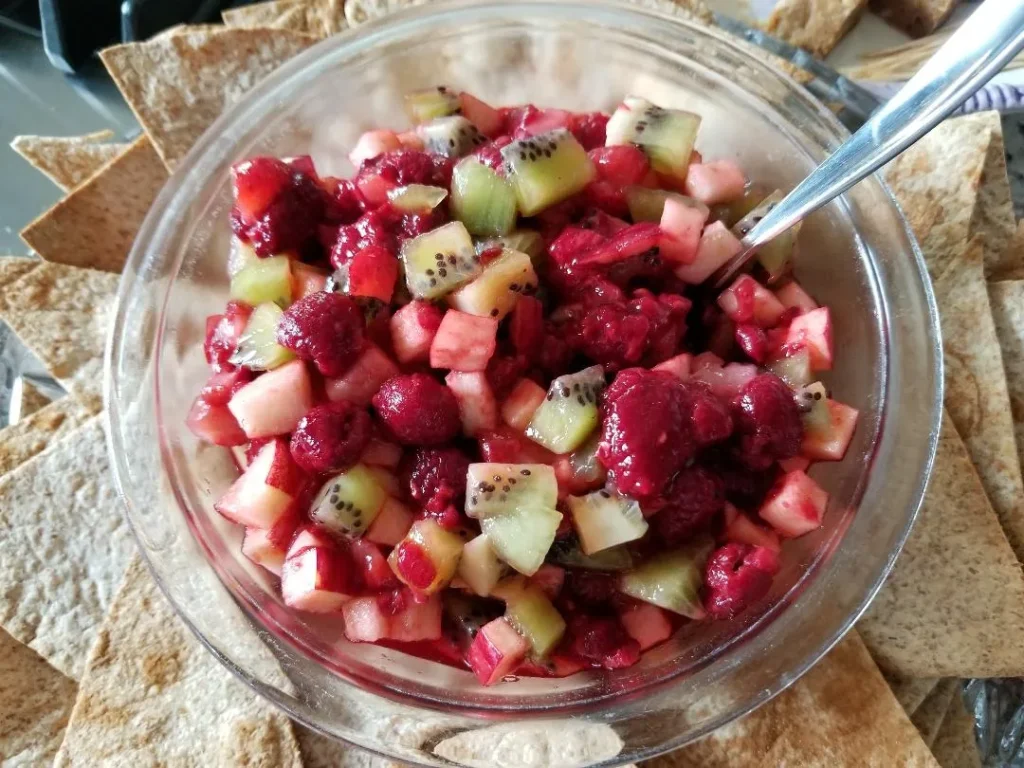 Fruit salsa with cinnamon chips.